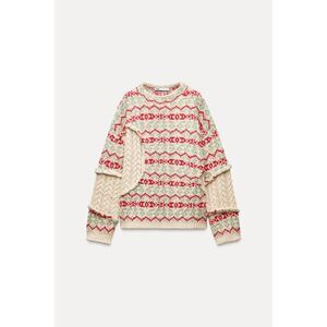 Multicolor Zara Wool-Blend Fair Isle Cable Knit Jacquard Chunky Sweater, NWT